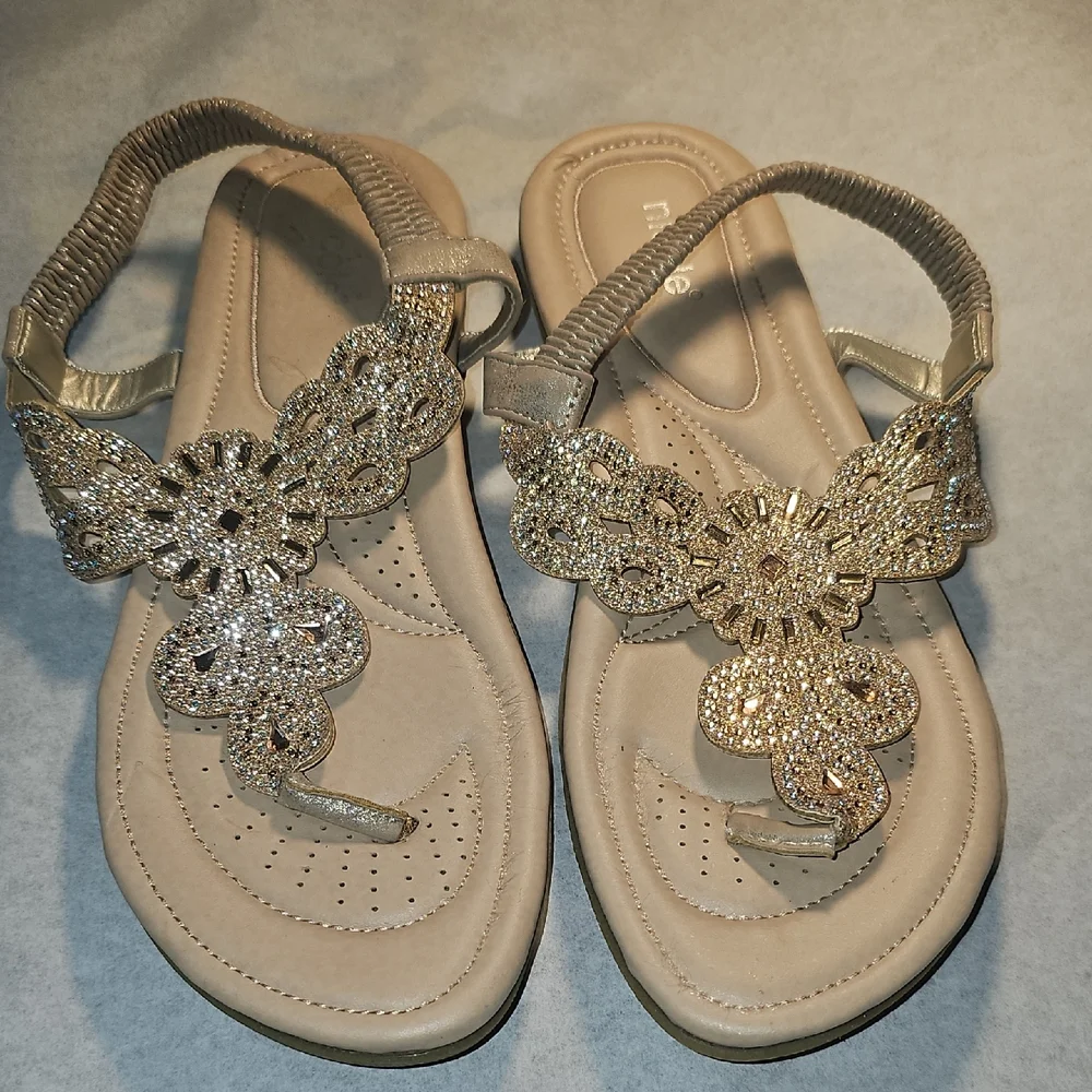 Nicole Elegant Gold Beaded Sandals